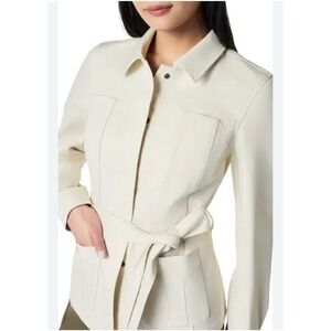 SPANX ‎ Stretch Twill Shirt Jacket Eggshell Belted Sz 3X Casual Chore Coat NWT